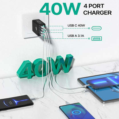 Aioneus 4 in 1 Fast Charger Cable & 4-Port 40W Fast Charger Block, Charger Set, Travel Charger Set, Boyfriend Gift, Christmas Gift