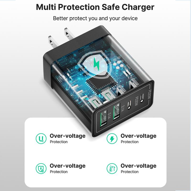 Aioneus 4 in 1 Fast Charger Cable & 4-Port 40W Fast Charger Block, Charger Set, Travel Charger Set, Boyfriend Gift, Christmas Gift
