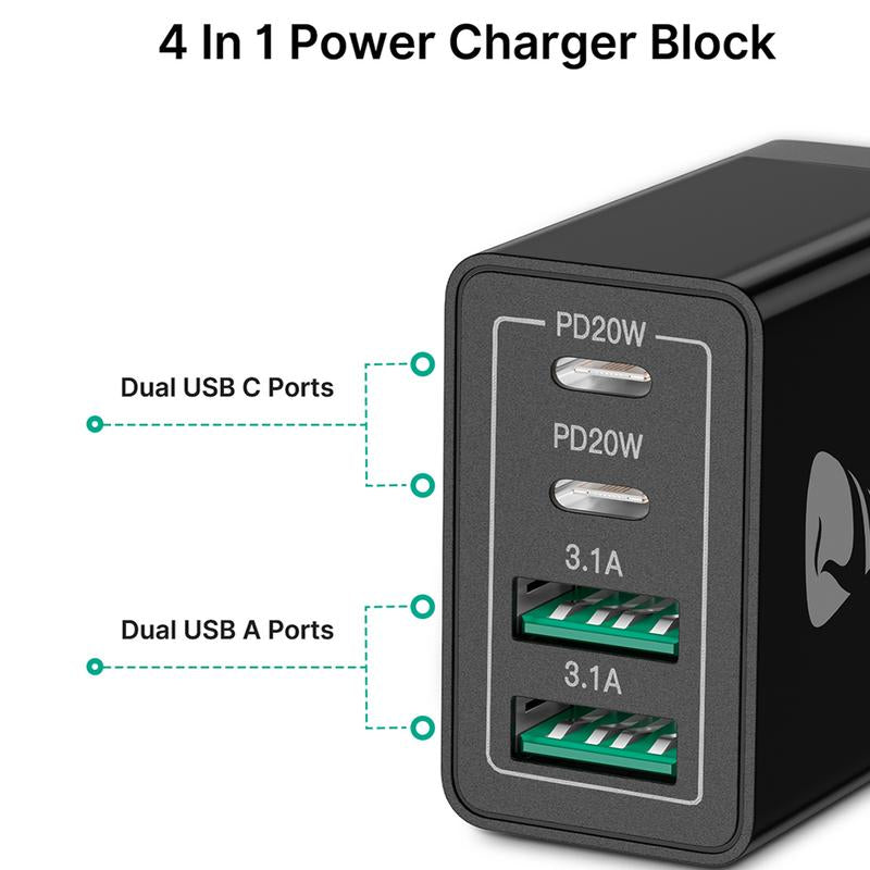 Aioneus 4 in 1 Fast Charger Cable & 4-Port 40W Fast Charger Block, Charger Set, Travel Charger Set, Boyfriend Gift, Christmas Gift