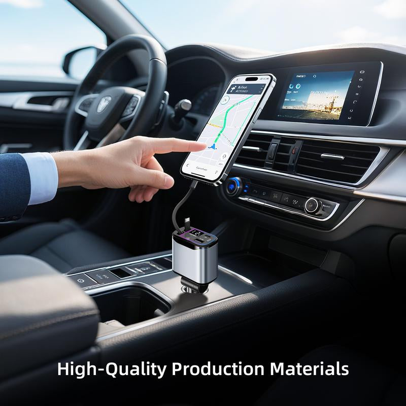 4-In-1 Retractable Car Charger Max 66W USB C Fast-Charging Car Adaptor with Voltage Display,Compatible for Iphone Ipad Samsung Travel Essentials