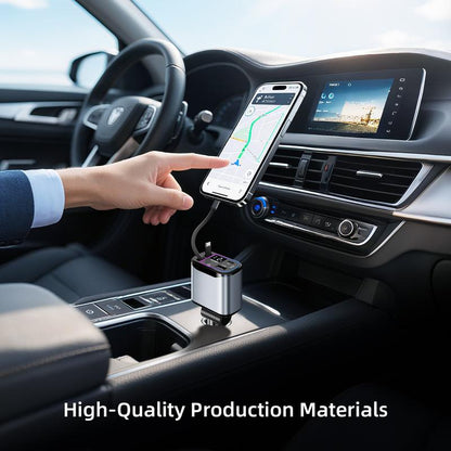 4-In-1 Retractable Car Charger Max 66W USB C Fast-Charging Car Adaptor with Voltage Display,Compatible for Iphone Ipad Samsung Travel Essentials